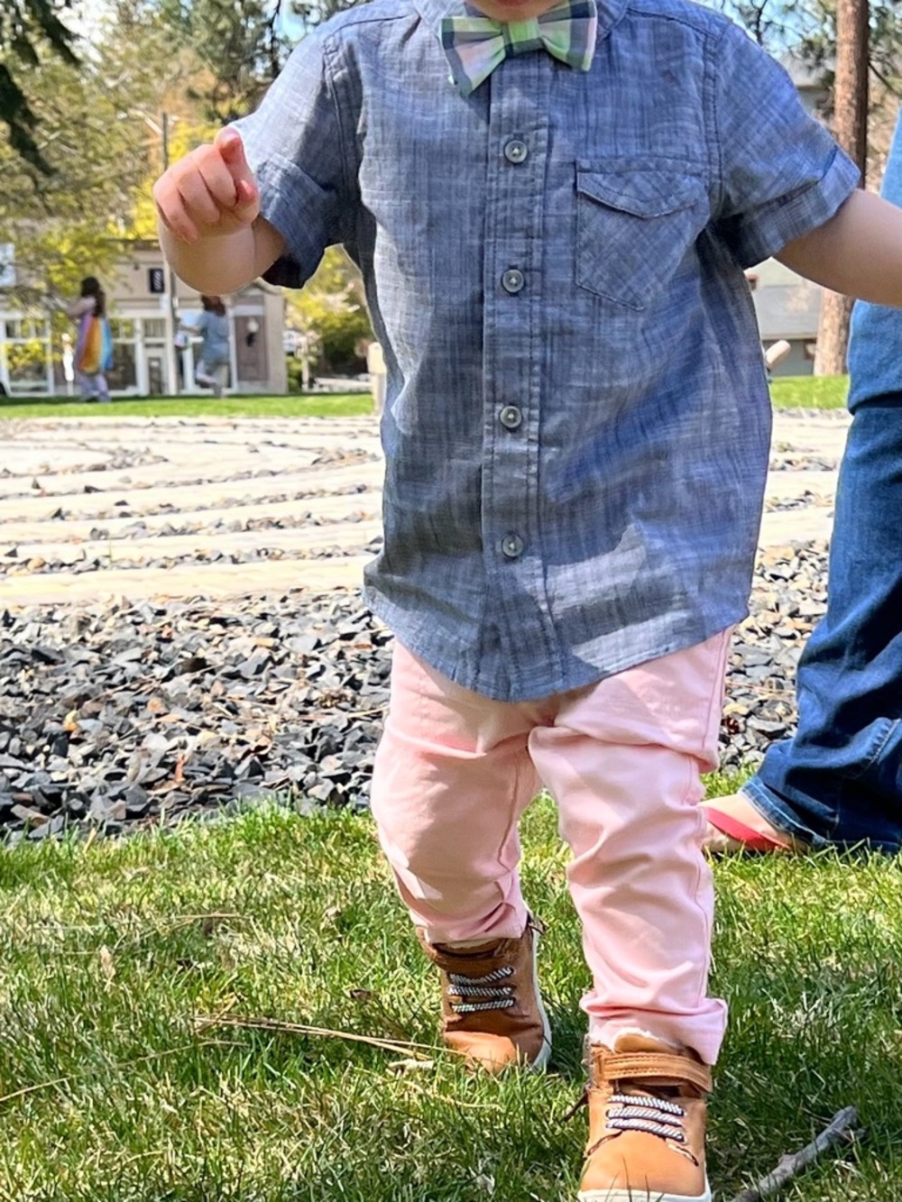 Boys Chambray Button-Down Shirt with Pink Pants 2T